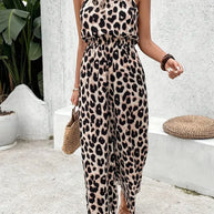 WW | Schicker Halterneck-Overall mit Leopardenmuster für Damen