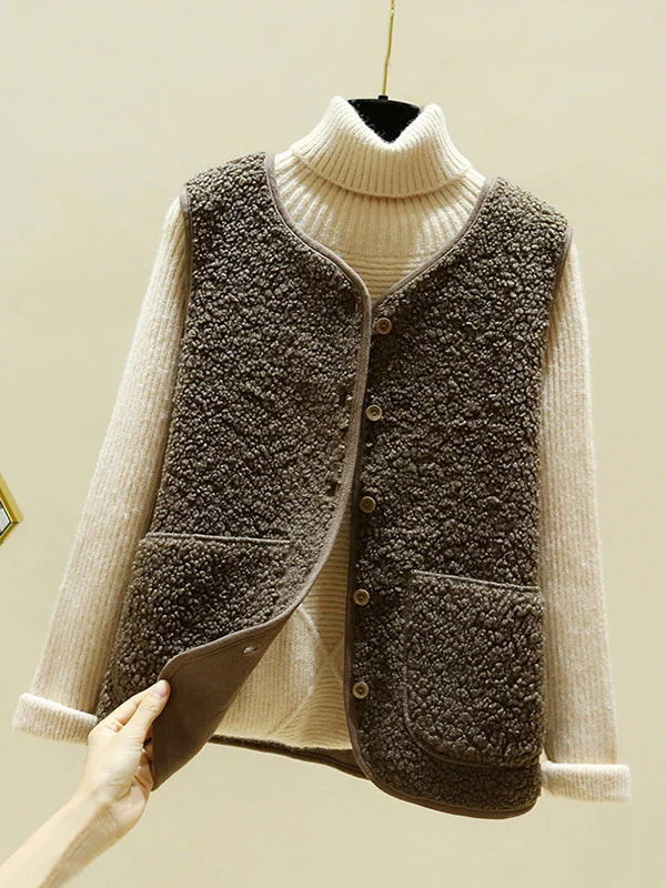 W&W Mode - Warmer Ärmelloser Lammwolle Cardigan Für Frauen