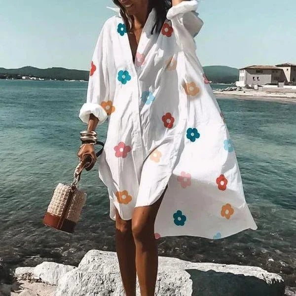 WW | Lässige Langärmlige Kleid Mit Knopfleiste