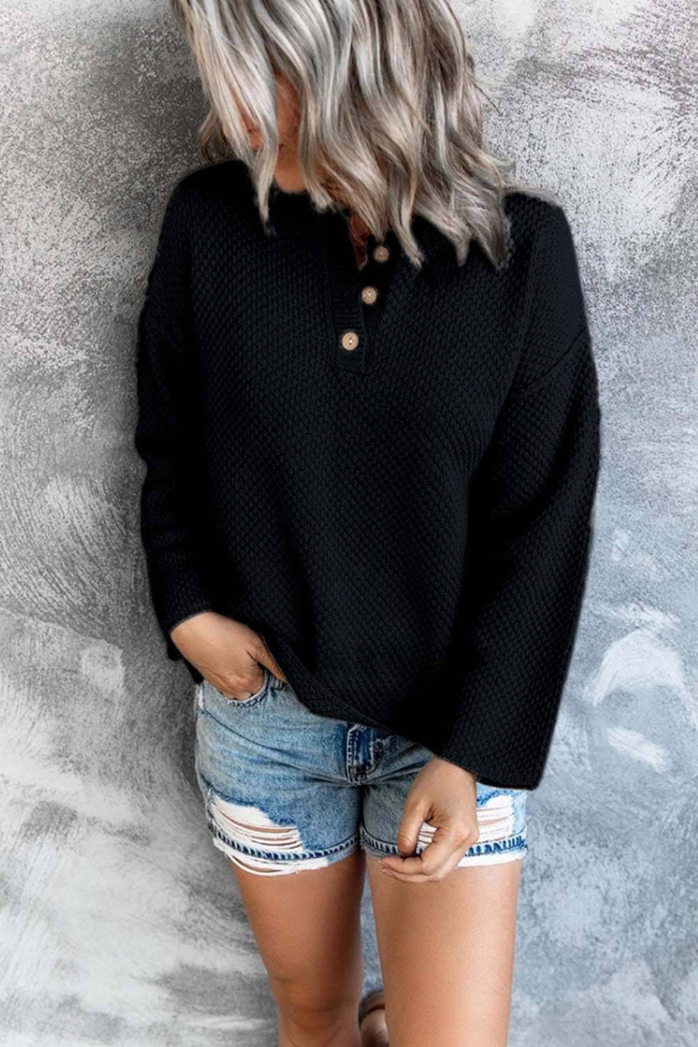 WW Solid Color Übergrößen V-Ausschnitt Pullover