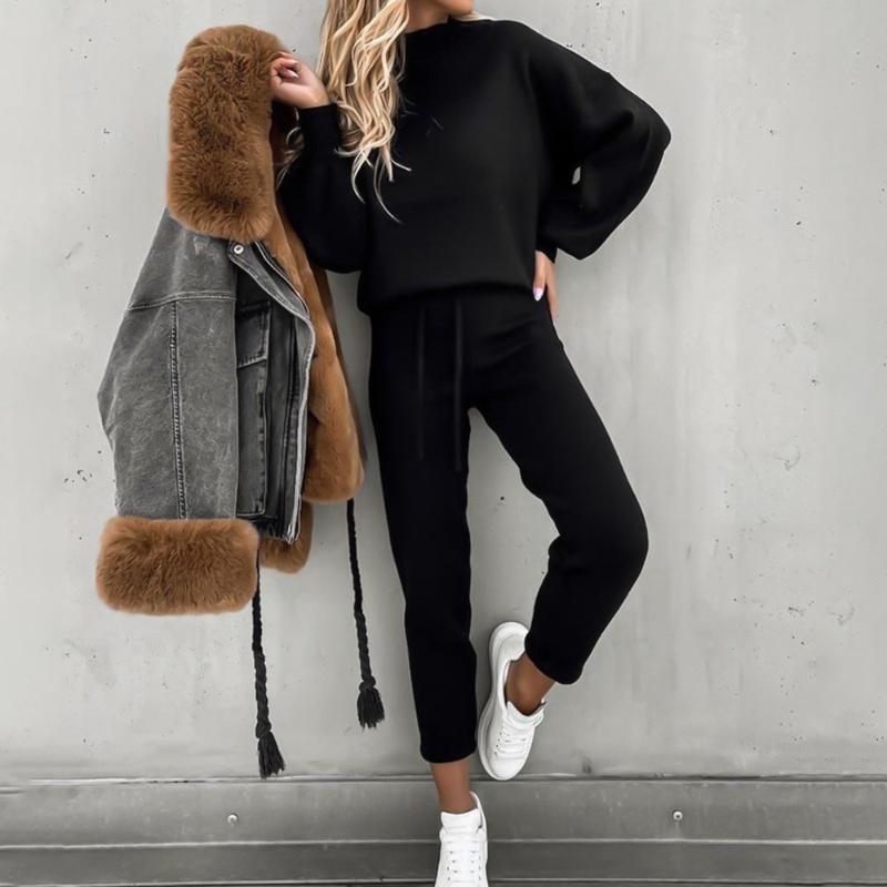 WW | Jogginganzug Hoher Kragen Pullover & Slim Fit Hosen Bequemes Loungewear