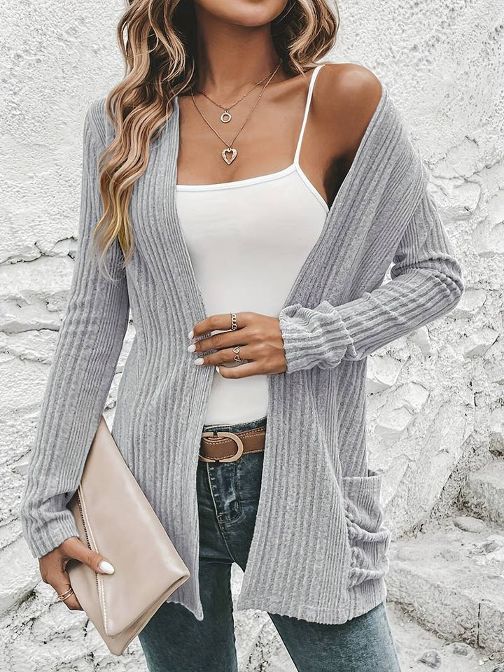 W&W Mode | Langärmliger Strickjacke Mit Offener Vorderseite Und Zwei Taschen