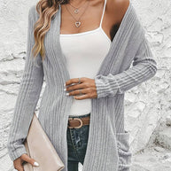 WW | Langärmliger Strickjacke Mit Offener Vorderseite Und Zwei Taschen