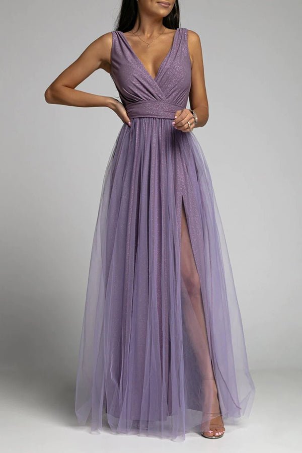 WW | It'S My Day Light Tulle Schlitz Maxi Kleid