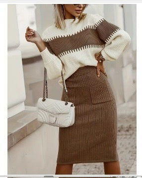 W&W Mode | teilige Strickset - Pullover mit langen Ärmeln und schmalem Midirock