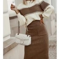 WW | teilige Strickset - Pullover mit langen Ärmeln und schmalem Midirock