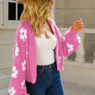 Florale Fuzzy-Strickjacke