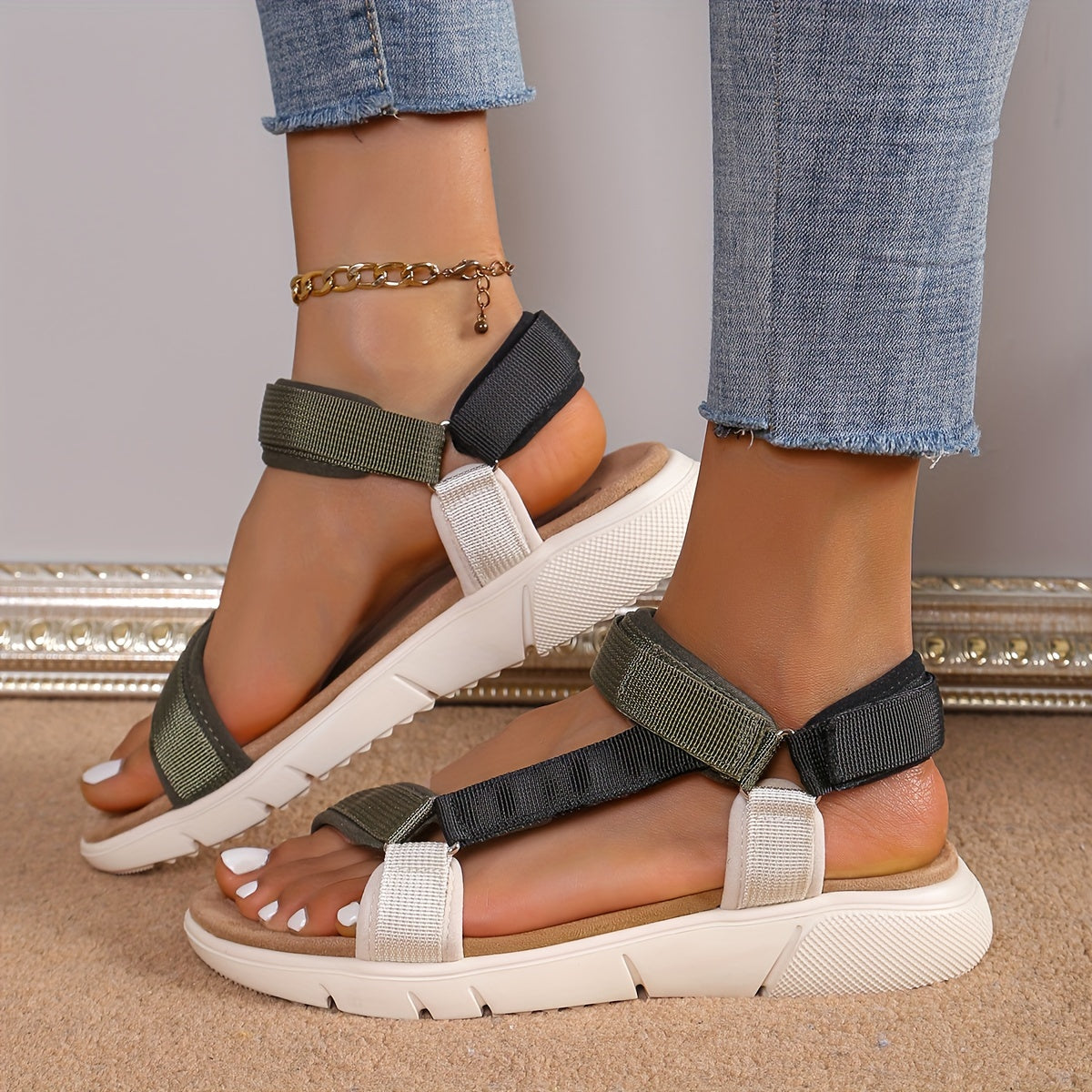 WW | Damen Sandalen: Farbblock, Rutschfest, Elegant, Leicht, Outdoor, Sommer