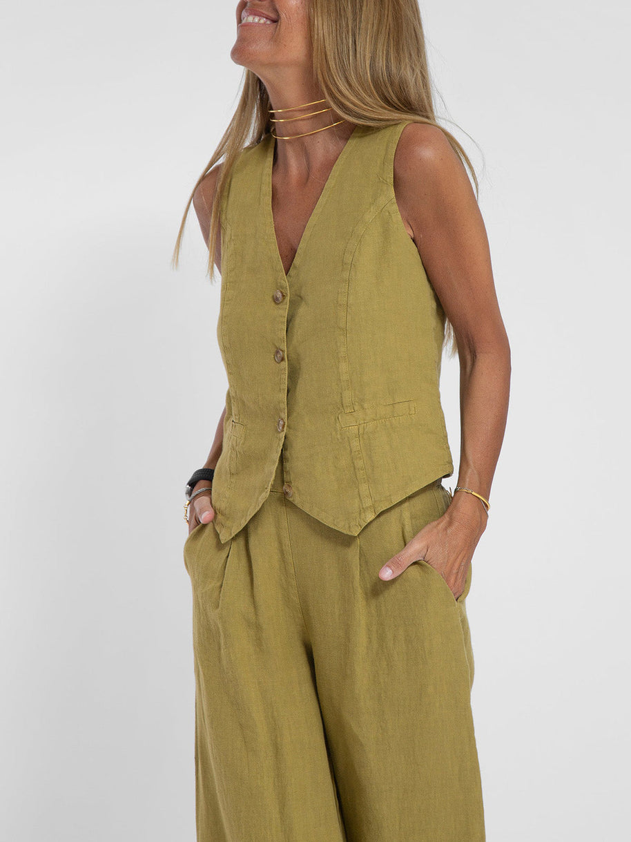 WW | Knopf-Weste & Weit Geschnittene Hose Set
