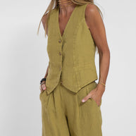 WW | Knopf-Weste & Weit Geschnittene Hose Set