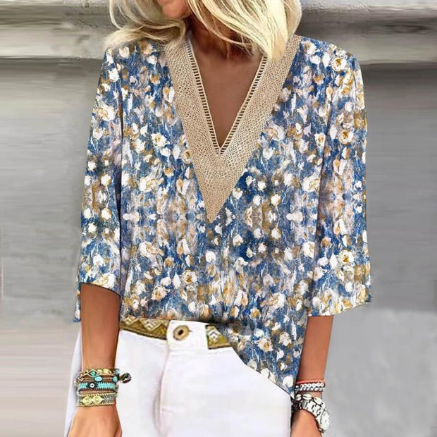 WW | Elegante Bluse mit V-Ausschnitt und Spitzen-Detail