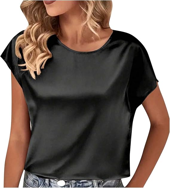 Damen Satin T-Shirt mit elegantem Wasserfall-Ausschnitt und schlichten Details WW