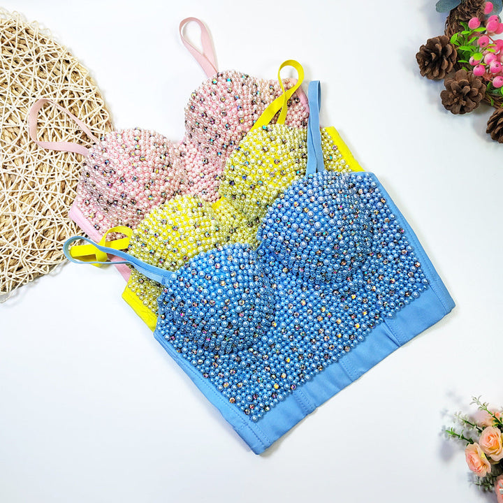 Figurformendes Damen-Bustier mit Fischgrätmuster, Perlen und Strass