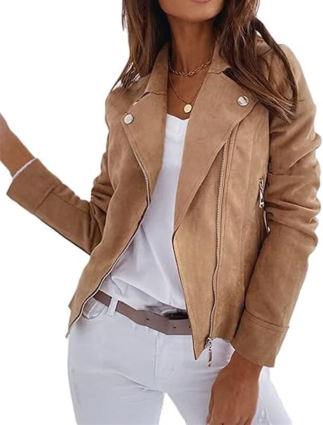 W&W Mode Wildleder Jacke | Elegante Jacke in Suede-optik für Damen