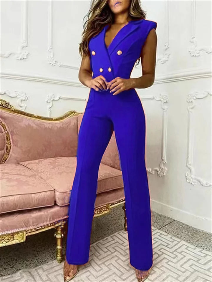Damen-Jumpsuit mit V-Ausschnitt und Hahnentrittmuster