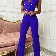 WW | Jumpsuit mit V-Ausschnitt und Pied-de-Poule-Druck | Trendy und Elegant