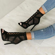WW Damen Sandaletten mit hohen Absätzen - Verführerische Spitze und Mesh für den perfekten Party-Look