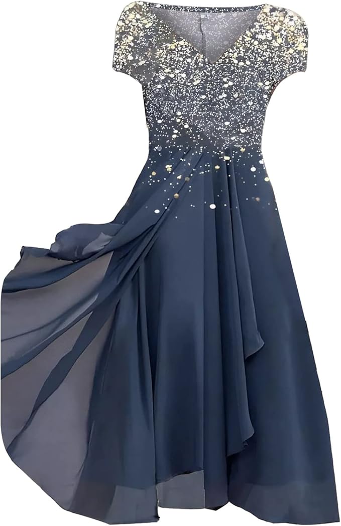 WW | Elegante Chiffon Festkleid Damen Midi Kleid