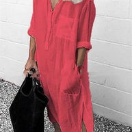 W&W - Lockeres langes Kleid mit langen Ärmeln und Seitentaschen Kleid