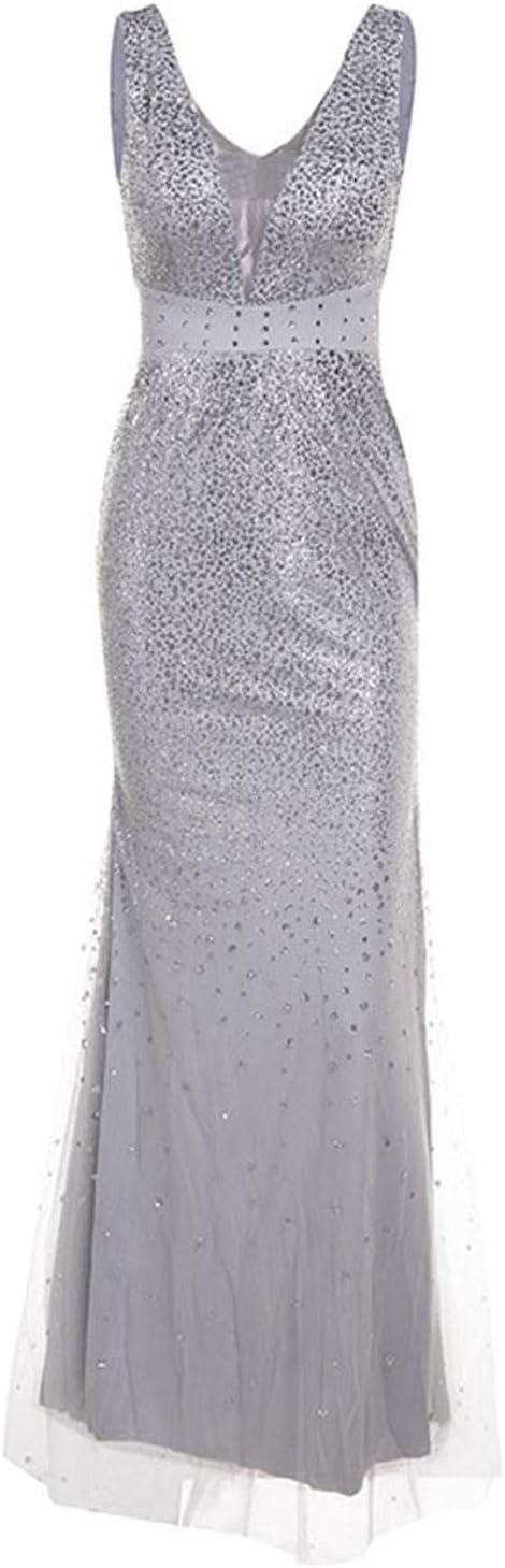 W&W Mode | Sling V-Ausschnitt Split Glitzerndes Abendkleid