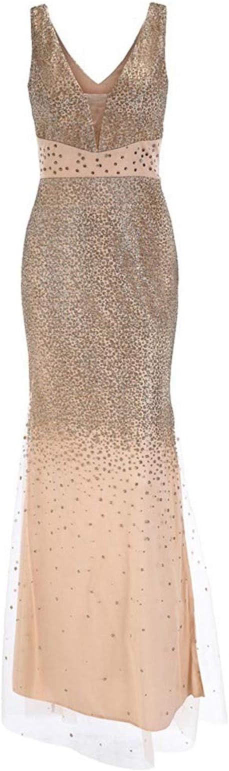 WW | Sling V-Ausschnitt Split Glitzerndes Abendkleid