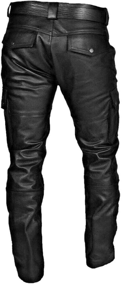 Herren Motorradhose aus Kunstleder mit Cargotaschen