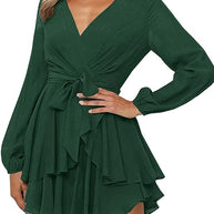 GWEN - Kleid mit V-Ausschnitt und Laternenärmeln