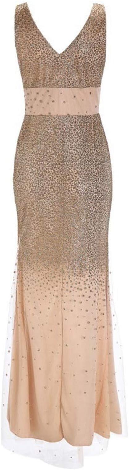 W&W Mode | Sling V-Ausschnitt Split Glitzerndes Abendkleid