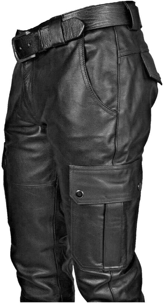 Herren Motorradhose aus Kunstleder mit Cargotaschen