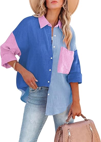 W&W Mode | Colorblock Hemd Mit Knopfverschluss Für Damen