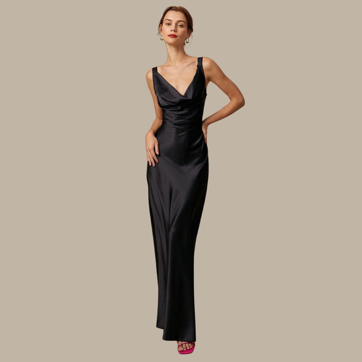 W&W Mode | Satin-Maxikleid mit Wasserfallausschnitt