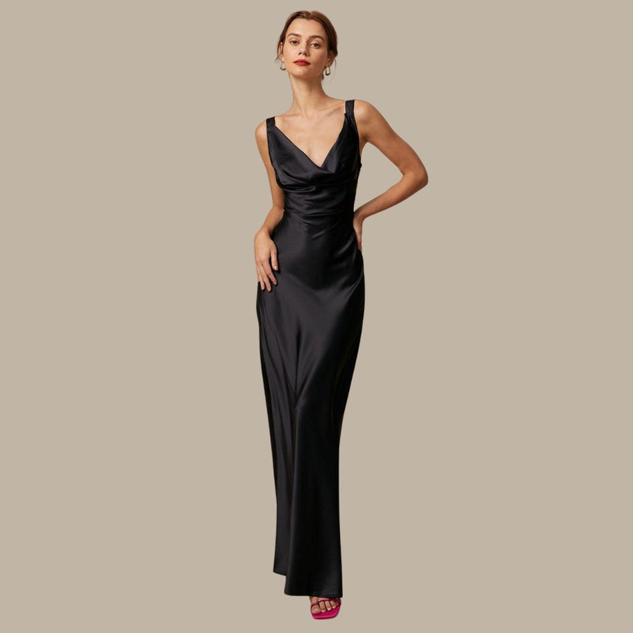 WW | Satin-Maxikleid mit Wasserfallausschnitt