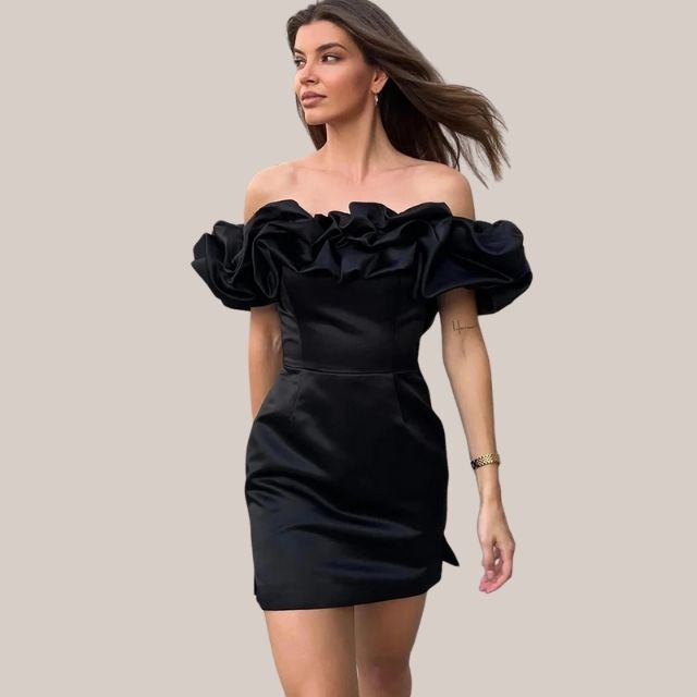 WW | Schulterfreies Cocktailkleid mit Rüschendetail