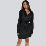 WW | Satin-Minikleid mit V-Ausschnitt und Raffung