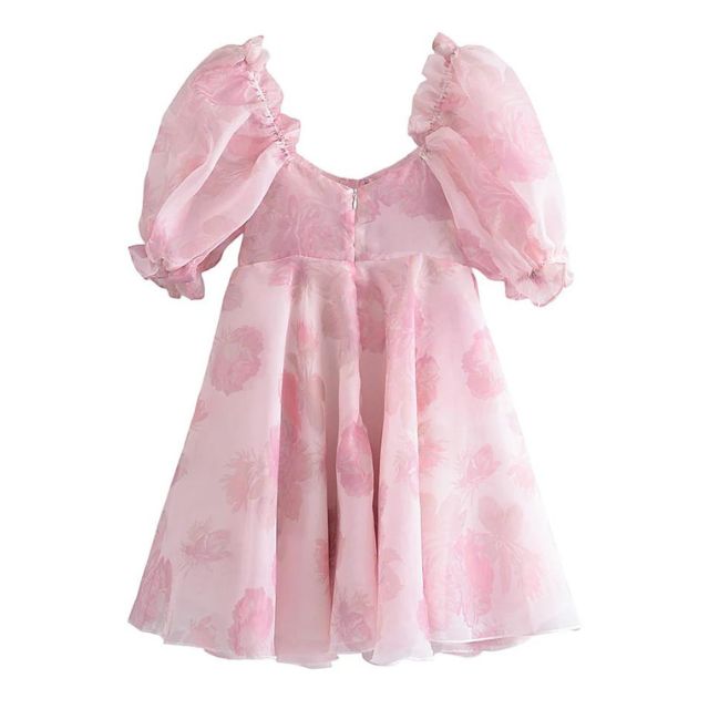 W&W Mode | Organza-Kleid mit Blumenmuster und Puffärmeln sowie Herzausschnitt