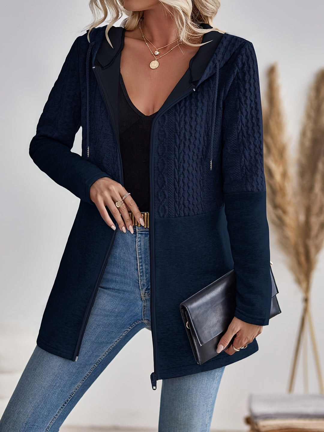 W&W Mode | Damen Kapuzen Sweatshirt mit Reißverschluss