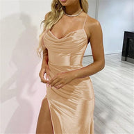 Damen elegantes Maxikleid mit asymmetrischem Schnitt und raffinierten Raffungselementen WW