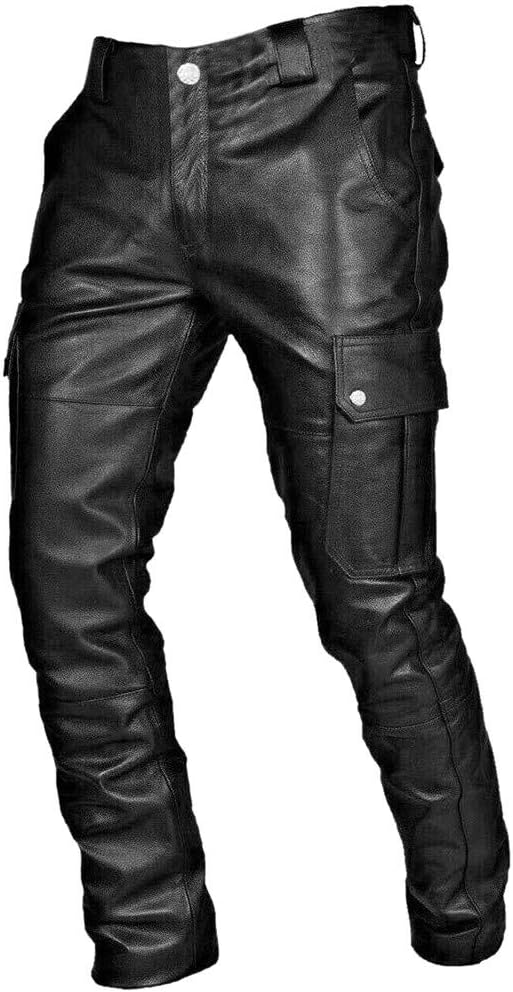 Herren Motorradhose aus Kunstleder mit Cargotaschen