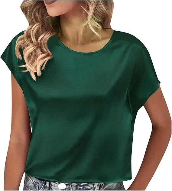 Damen Satin T-Shirt mit elegantem Wasserfall-Ausschnitt und schlichten Details WW