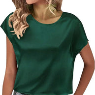 Damen Satin T-Shirt mit elegantem Wasserfall-Ausschnitt und schlichten Details WW