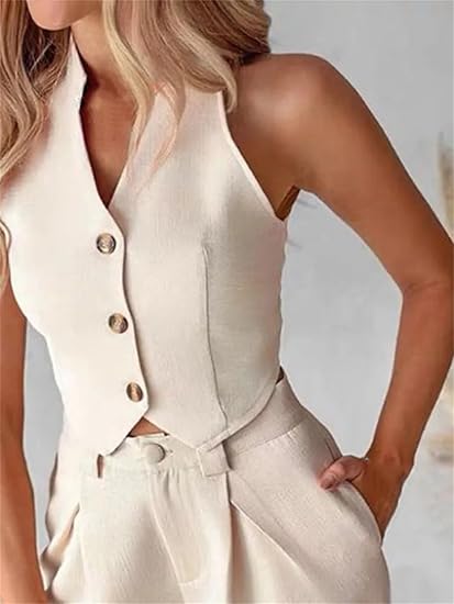 WW | Zweiteiliges Satz Ärmelloses Oberteil & Gerade Geschnittene Hose Für Frühling/sommer