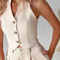WW | Zweiteiliges Satz Ärmelloses Oberteil & Gerade Geschnittene Hose Für Frühling/sommer