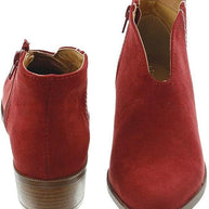 WW | Damen Wildleder Ankle Boots mit Niedrigem Blockabsatz, V-förmiges Design, Reißverschluss