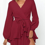 GWEN - Kleid mit V-Ausschnitt und Laternenärmeln