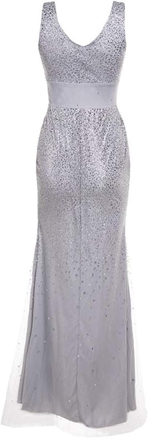 W&W Mode | Sling V-Ausschnitt Split Glitzerndes Abendkleid