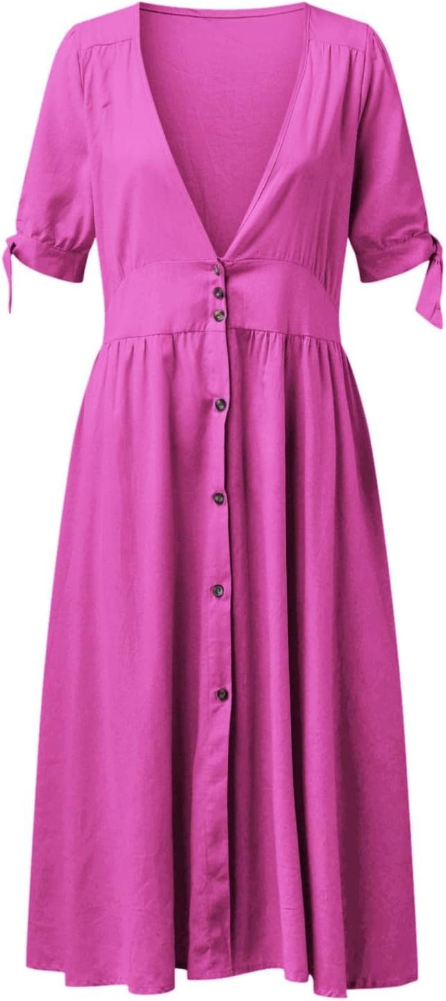 WW | Elegante Freizeitkleider mit V-Ausschnitt und Schnallenverschluss