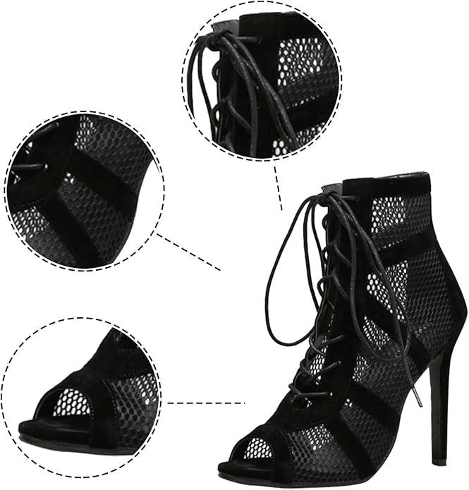 WW Damen Sandaletten mit hohen Absätzen - Verführerische Spitze und Mesh für den perfekten Party-Look