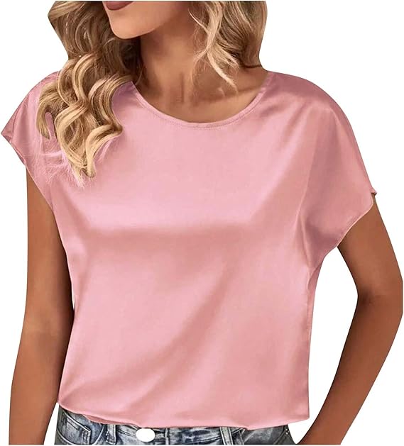 Damen Satin T-Shirt mit elegantem Wasserfall-Ausschnitt und schlichten Details WW