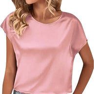 Damen Satin T-Shirt mit elegantem Wasserfall-Ausschnitt und schlichten Details WW