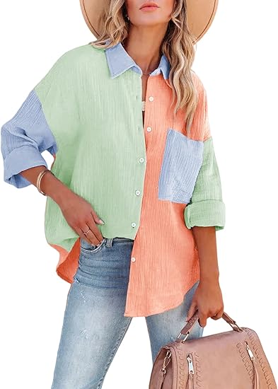 WW | Colorblock Hemd Mit Knopfverschluss Für Damen